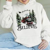 Vintage Winter Holiday Sweatshirt, Believe Christmas Train Hoodie, Comfy Polar Graphic Hoodie, Festive Christmas Hooded Sweater Present