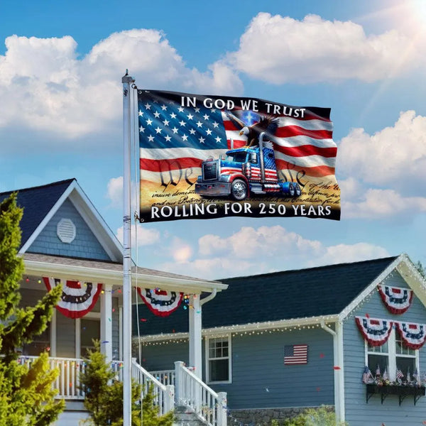 250 Years America Flag | Truck Driver Patriotic House Flag | In God We Trust Eagle Design | UV-Resistant Polyester Garden Flag
