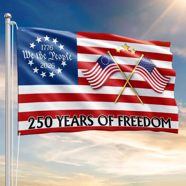 250 Years of Freedom Flag | 250th Anniversary Semiquincentennial 2026 | UV-Resistant Polyester Double-Sided | Patriotic Commemorative Gift
