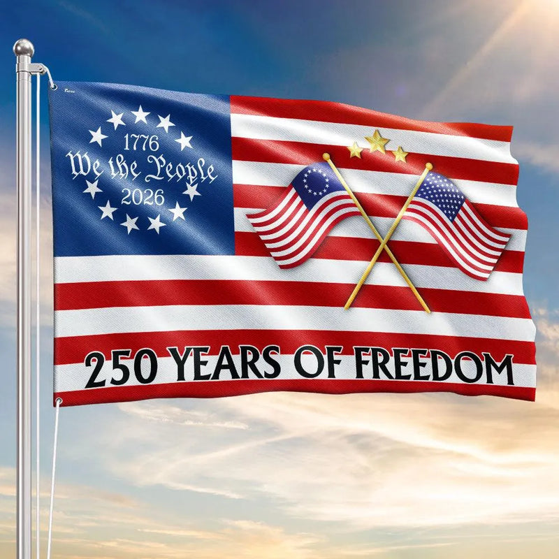 250 Years of Freedom Flag | 250th Anniversary Semiquincentennial 2026 | UV-Resistant Polyester Double-Sided | Patriotic Commemorative Gift