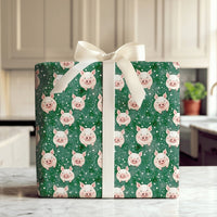 Farm Animal Snowflake Gift Wrap, Adorable Pig Christmas Wrapping Paper, Watercolor Piggy Wrapping Paper Roll