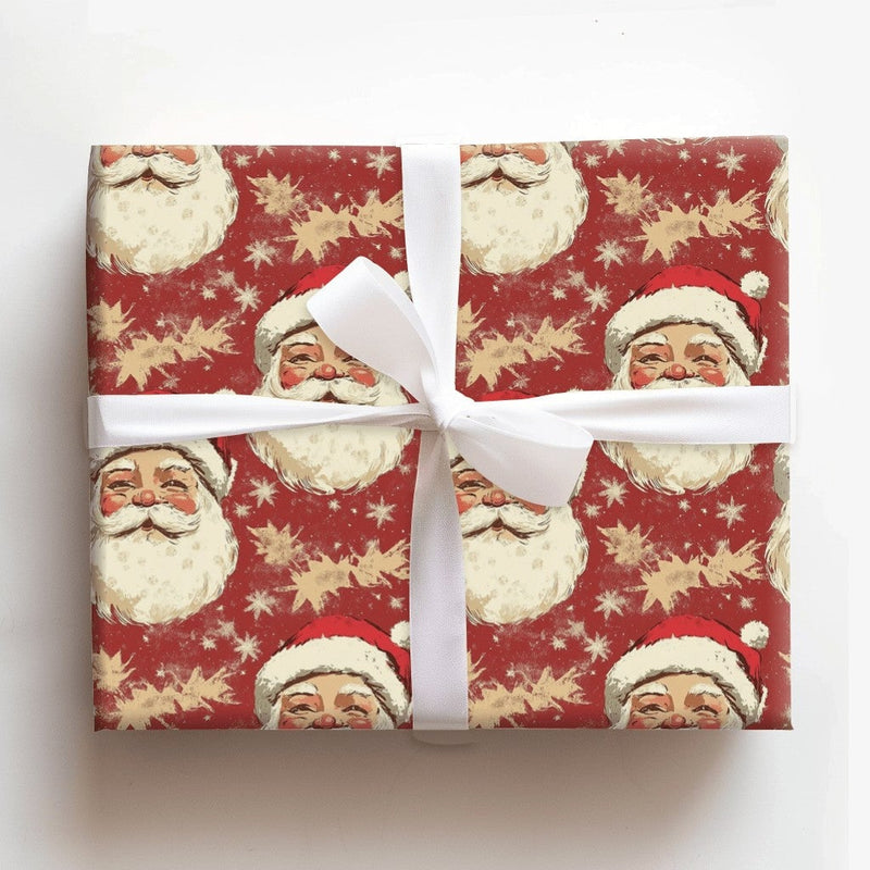 Retro Christmas Gift Wrap, Vintage Santa Claus Wrapping Paper, Nostalgic Santa Face Gift Wrapping Paper, Holiday Season Present Paper Roll