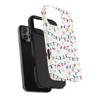iPhone Tough Phone Case, Christmas Lights Phone Case, String Lights Pattern Phone Cover, Winter Snowflakes Holiday Phone Case