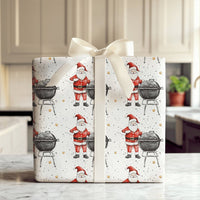 Humorous BBQ Christmas Wrapping Paper, Charcoal Grill Santa Wrapping Paper, Holiday Grilling Wrapping Paper, Secret Santa Gift Wrap Roll