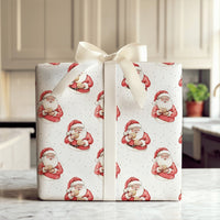 Watercolor Santa Claus Gift Wrap, Santa Eating Cookie Wrapping Paper, Holiday Cookies Christmas Paper, Secret Santa Present Wrapping Roll