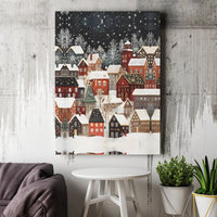 Snowy Night Town Scenery Canvas Print, Winter Village Canvas Wall Art, Comfy Christmas Wall Art, Holiday Landscape Canvas, Winter Home Decor