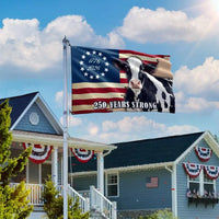 Dairy Cow American Flag 250 Years Strong | Patriotic Farm Decor House Flag | Double-Sided Weather-Resistant | Gift for Farmers