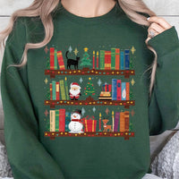 Festive Holiday Library Bookish Sweater, Christmas Bookshelf Sweatshirt, Comfy Winter Book Lover Crewneck, Reading Teacher Xmas Pullover
