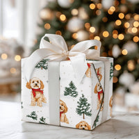Adorable Dog in Red Scarf Gift Wrap, Cockapoo Christmas Wrapping Paper, Holiday Dog Lover Wrapping Paper Roll, Winter Puppy Present Paper Wrap