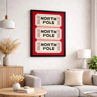 Vintage Christmas Admit One Print, North Pole Ticket Wall Art, Retro Holiday Season Canvas Art, Winter Wonderland Festive Home Decor Present