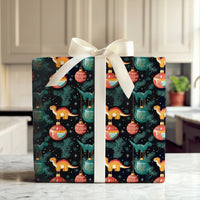 Festive Dino Holiday Gift Wrap, Dinosaur Ornament Christmas Wrapping Paper, Adorable Winter Dinosaur Wrapping Paper, Kids Holiday Gift Wrap Roll