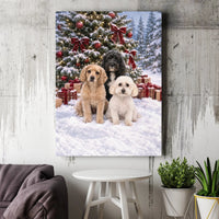 Snowy Christmas Tree Dog Wall Art, Christmas Dogs Canvas, Holiday Dog Canvas Print, Festive Pet Wall Decor, Dog Lover Christmas Present
