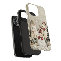 Winter Holiday iPhone 16 Pro Max Case, Snowman Family Phone Case, Festive Christmas Season Dual Layer Cover, Holiday Present