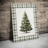 Green Plaid Border Holiday Canvas Print, Rustic Christmas Tree Canvas Wall Art, Country Farmhouse Xmas Wall Decor, Winter Season Present