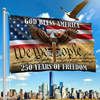 Patriotic Eagle Cross House Flag | We The People 250 Years of Freedom | Double-Sided Polyester | God Bless America Outdoor Decor