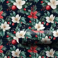 Christmas Floral Gift Wrap, Poinsettia Music Notes Wrapping Paper, Navy Holiday Magnolia Wrapping Paper, Musician Xmas Gift Wrap Roll