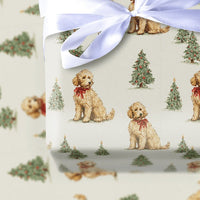 Holiday Dog Gift Wrap, Goldendoodle Christmas Wrapping Paper, Adorable Puppy Wrapping Paper, Christmas Tree Gift Wrap, Dog Lover Present Wrap
