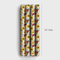 Floral Christmas Gift Wrap, Sunflower Poinsettia Wrapping Paper, Watercolor Botanical Wrapping Paper, Winter Floral Holiday Wrapping Paper