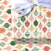 Retro Holiday Gift Wrap, Vintage Ornament Christmas Wrapping Paper, Nostalgic Present Wrap, Baubles Pattern Wrapping Paper, Xmas Gift Wrap