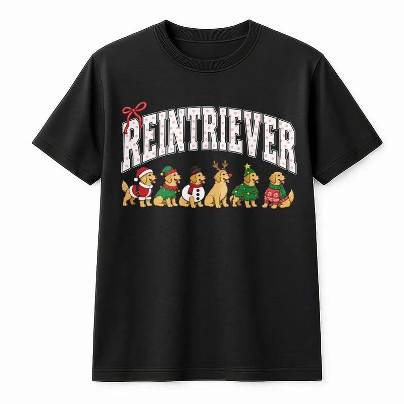 Humorous Santa Dog Tee, Reintriever Golden Retriever Christmas Shirt, Varsity Dog Lover T-Shirt, Holiday Golden Retriever Shirt, Xmas Present