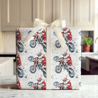 Dirt Bike Claus Gift Wrap, Motocross Santa Christmas Wrapping Paper, Motorcycle Holiday Wrapping Paper, Biker Christmas Wrapping Paper
