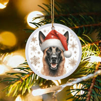 Santa Hat Dog Ceramic Ornament, German Shepherd Christmas Ornament, German Shepherd Tree Ornament, Festive Pet Lover Holiday Keepsake Present