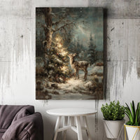 Snowy Forest Winter Wonderland Print, Christmas Deer Digital Wall Art, Holiday Rustic Deer Poster, Digital Download Festive Home Decor