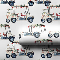 Watercolor Holiday Lights Gift Wrap, Golf Cart Christmas Wrapping Paper, Golfer Xmas Present Paper, Golf Lover Holiday Gift Wrap Roll