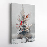 Winter Cardinal Bird Print, Red Cardinal Canvas Wall Art, Snowy Pine Tree Cardinal Art, Christmas Holiday Art