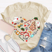 Nurse Hat Tree Holiday Shirt, School Nurse Christmas T-Shirt, Festive School Nurse Graphic Tee, Merry Christmas Nurse T-Shirt Present for Women