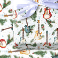 Watercolor Rock Music Gift Wrap, Electric Guitar Christmas Wrapping Paper, Holiday Musician Present Wrap, Winter Pine Guitar Gift Wrap Roll