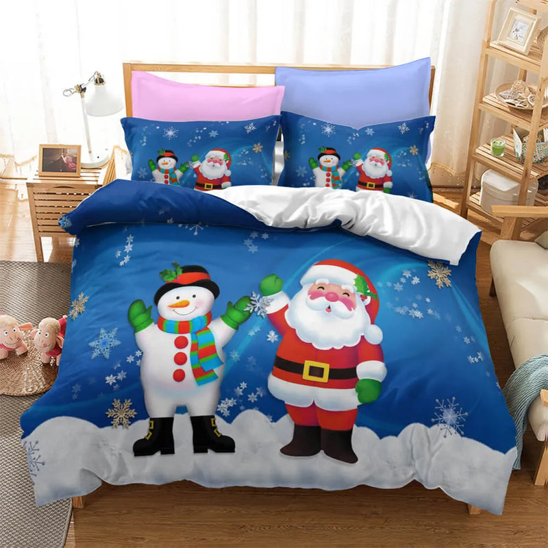 3D Winter Holiday Bedding Set, Christmas Santa Claus Snowman Duvet Cover Set, Adorable Xmas Quilt Cover, Festive Bedroom Decor Duvet Cover
