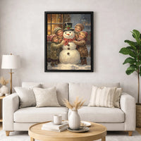 Victorian Snowman Children Canvas Print, Vintage Christmas Wall Art, Nostalgic Winter Holiday Canvas Art, Festive Christmas Home Present