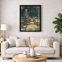 Snowy Winter Landscape Print, Vintage Christmas Village Canvas Wall Art, Christmas Tree Canvas, Comfy Christmas Village Decor, Holiday Present