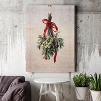Vintage Botanical Christmas Holiday Illustration, Mistletoe Canvas Wall Art Download, Farmhouse Winter Wall Decor, Printable Art