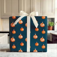 Navy Blue Holiday Gift Wrap, Orange Ornaments Christmas Wrapping Paper, Watercolor Baubles Wrapping Paper, Winter Season Present Wrap