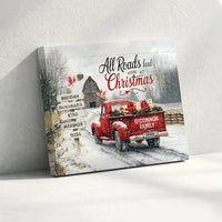 Christmas Cardinals Canvas Wall Art, Custom Family Name Red Truck Canvas, Rustic Holiday Canvas Print, Winter Farmhouse Decor Present