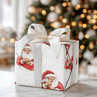 Watercolor Santa Claus Gift Wrap, Santa Eating Cookie Wrapping Paper, Holiday Cookies Christmas Paper, Secret Santa Present Wrapping Roll