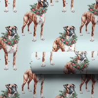 Holiday Wreath Pet Gift Wrap, Boxer Dog Christmas Wrapping Paper, Boxer Puppy Festive Wrapping Paper, Adorable Dog Lover Present Wrap Roll