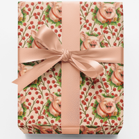 Adorable Pig Wreath Gift Wrap, Piggy Tidings Christmas Wrapping Paper, Farm Animal Holiday Paper Roll, Festive Winter Birthday Gift Wrap