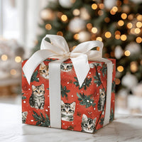 Festive Holiday Kitten Gift Wrap, Christmas Cat Wrapping Paper, Winter Foliage Cat Wrapping Paper, Xmas Present Paper for Cat Lovers