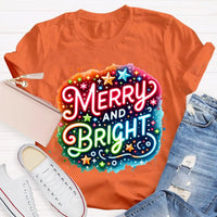 Colorful Retro Holiday Graphic Tee, Merry and Bright Tie Dye Christmas Shirt, Rainbow Xmas T-Shirt, Matching Holiday Outfit