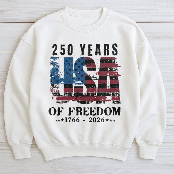 USA 250 Years of Freedom Sweatshirt | Distressed American Flag Graphic | Premium Cotton Blend | Patriotic 1776-2026 Anniversary Gift for Adults