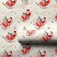 Sleigh Ride Christmas Gift Wrap, Watercolor Santa Wrapping Paper, Winter Holiday Present Wrapping Paper, Traditional Santa Sleigh Gift Wrap