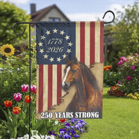 Patriotic Horse Garden Flag | 250 Years Strong USA American Flag 1778 2026 | Double Sided Weatherproof Polyester | Rustic Yard Decor Gift for Horse Lovers