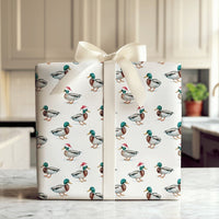 Santa Duck Gift Wrap, Mallard Duck Christmas Wrapping Paper, Watercolor Bird Wrapping Paper, Nature Lover Holiday Gift Wrap Roll