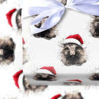 Adorable Animal Holiday Gift Wrap, Santa Hat Hedgehog Wrapping Paper, Watercolor Christmas Wrapping Paper, Festive Winter Wrapping Paper
