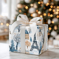 Snowy Eiffel Tower Gift Wrap, Paris Winter Wrapping Paper, French Cityscape Present Paper, Paris France Christmas Holiday Wrapping Paper