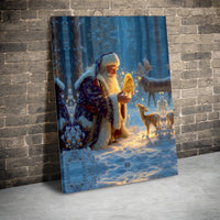 Winter Forest Moose Fawn Painting, Santa Claus Mushroom Canvas Art, Botanical Cottagecore Christmas Print, Digital Download
