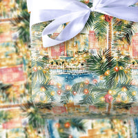 Beach City Skyline Gift Wrap, Tropical Christmas Wrapping Paper, Coastal Holiday Gift Wrapping Paper, Palm Tree Present Wrap, Holiday Wrap